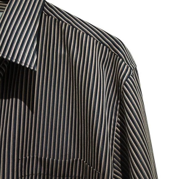 Rosso Fiorentino Black and Tan Striped Men's Dress Shirt - Picture 4 of 5